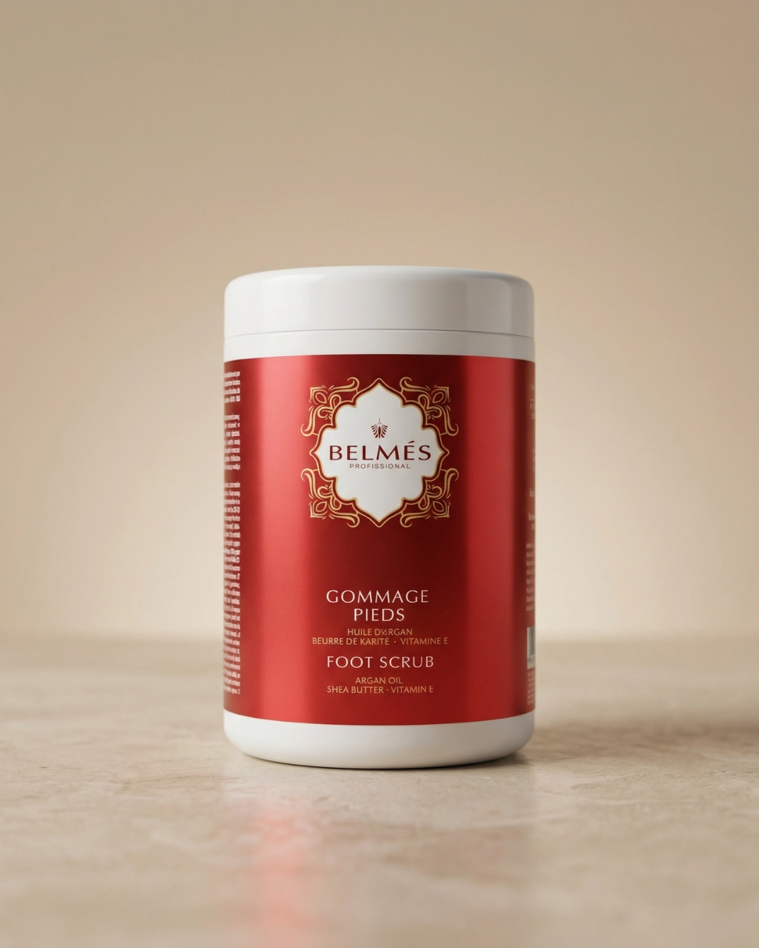 Pot gommage pieds Belmés Profissional à l'huile d'argan beurre de karité et vitamine E – foot scrub naturel anti-callosités talons doux