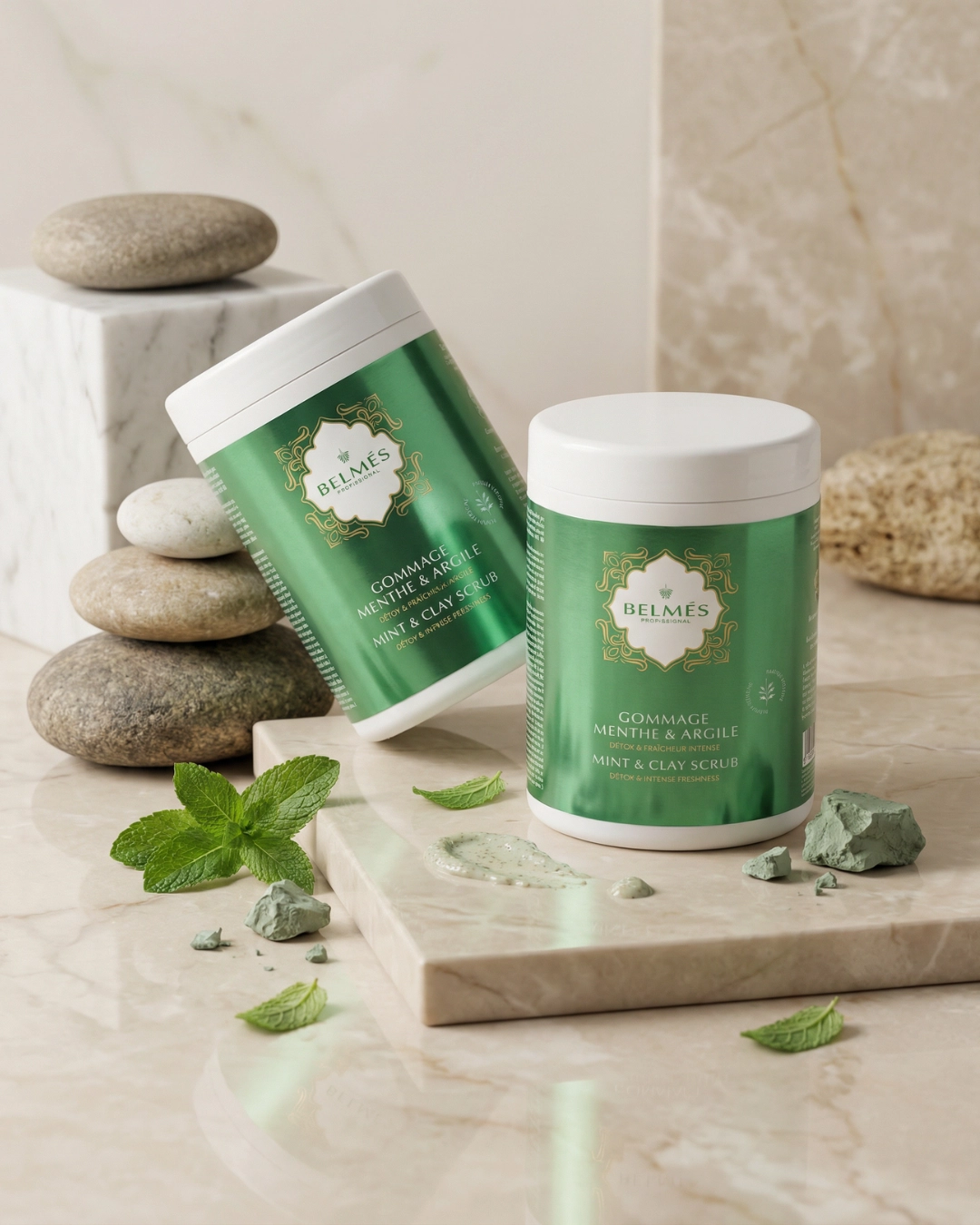 Gommage menthe & argile détox fraîcheur intense exfoliant corps professionnel – Belmés Profissional spa hammam Maroc