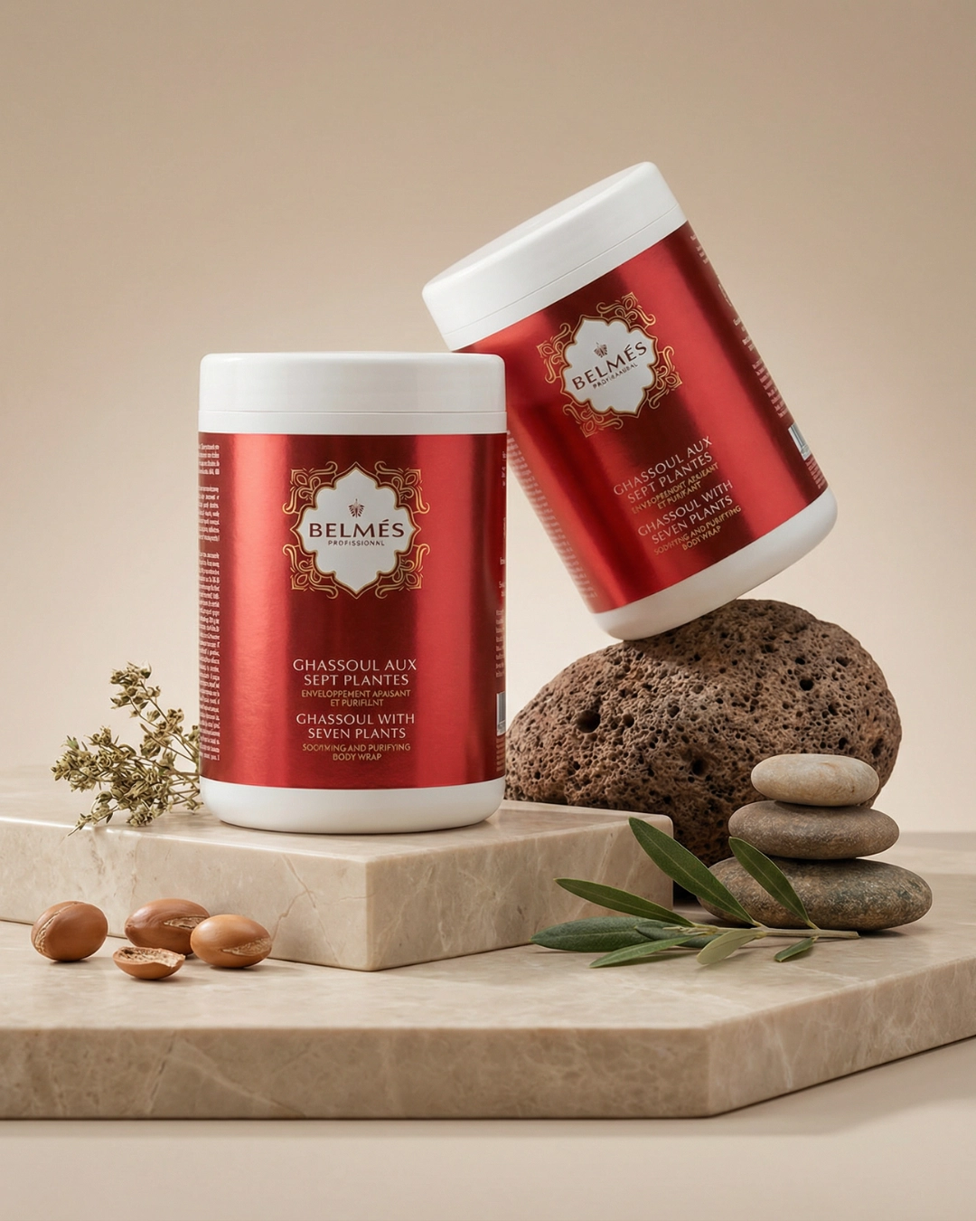 Ghassoul aux sept plantes enveloppement apaisant purifiant corps professionnel – Belmés Profissional spa hammam Maroc