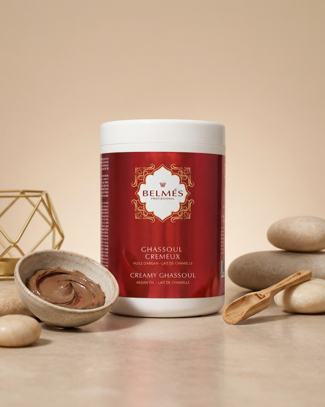 Ghassoul crémeux texture onctueuse argan lait de chamelle vue rapprochée – Belmés Profissional hammam spa