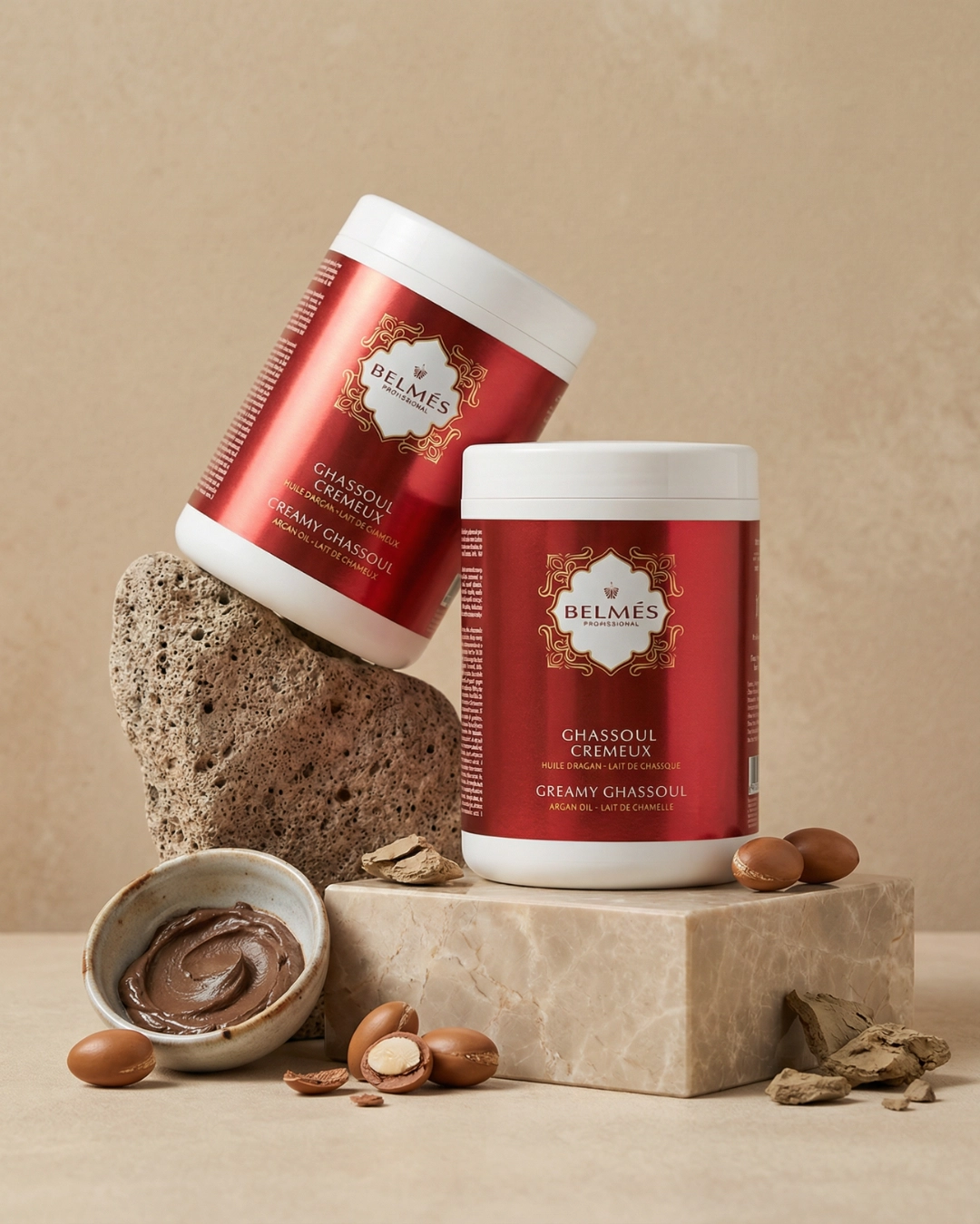 Ghassoul crémeux huile d'argan et lait de chamelle soin hammam professionnel – Belmés Profissional spa Maroc