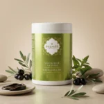 Savon noir olive pâte texture brune étalée vue rapprochée 100% végétal – Belmés Profissional hammam spa Maroc