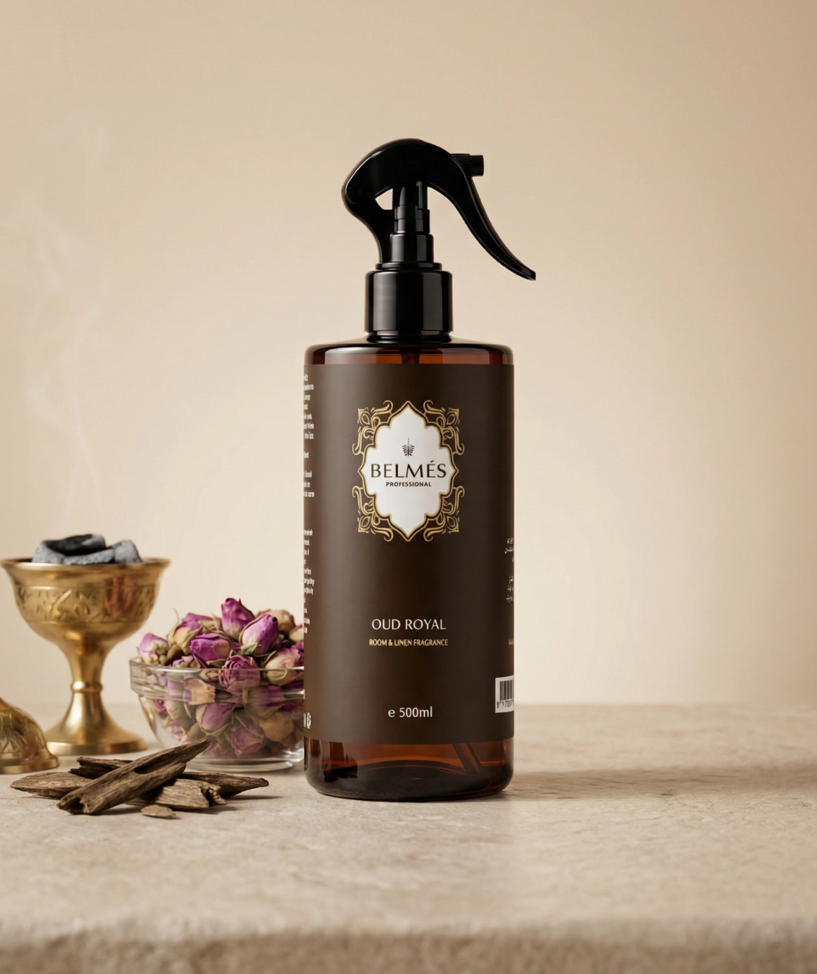 Parfum d'ambiance Oud Royal Belmés Profissional 500ml – spray room & linen fragrance oriental aux notes de oud et rose
